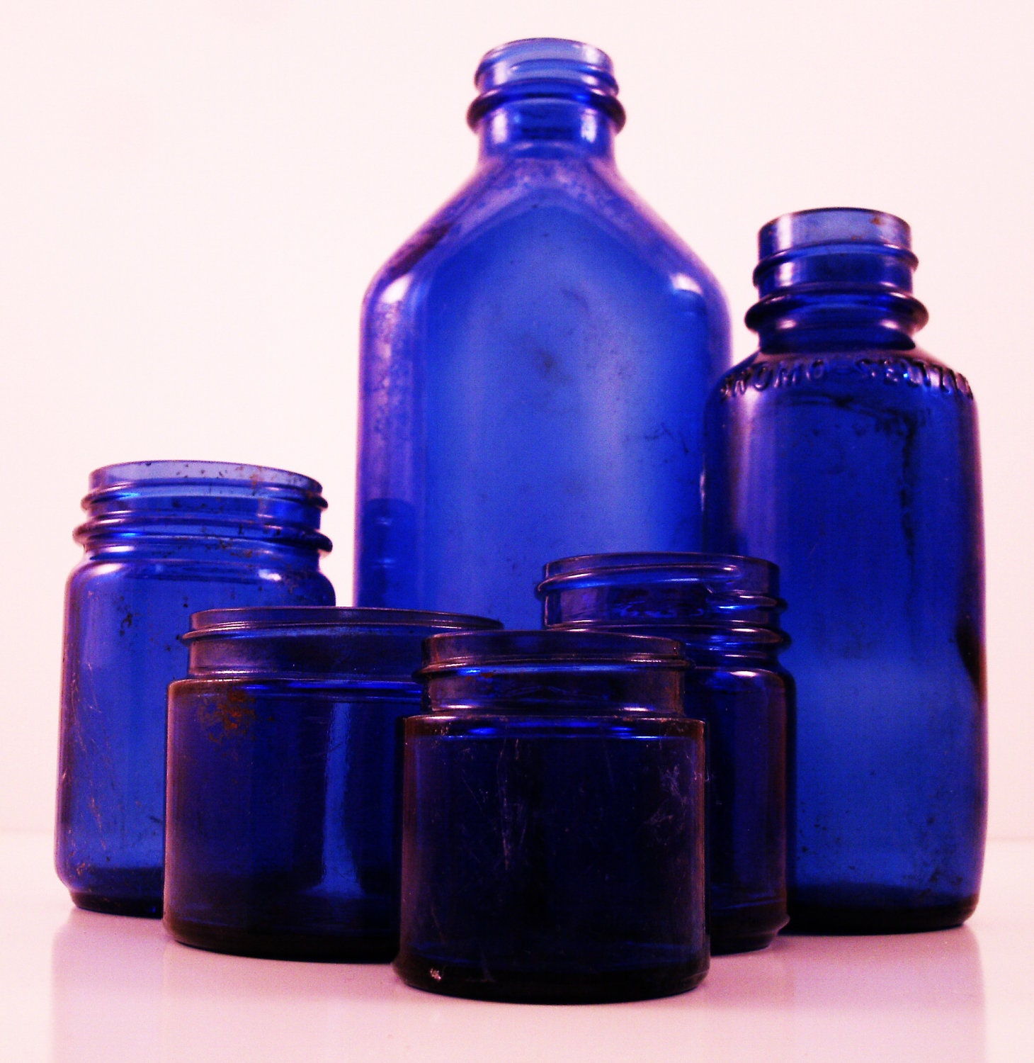 Lot Of Vintage Cobalt Blue Glass Bottles And Jars Instant 0093