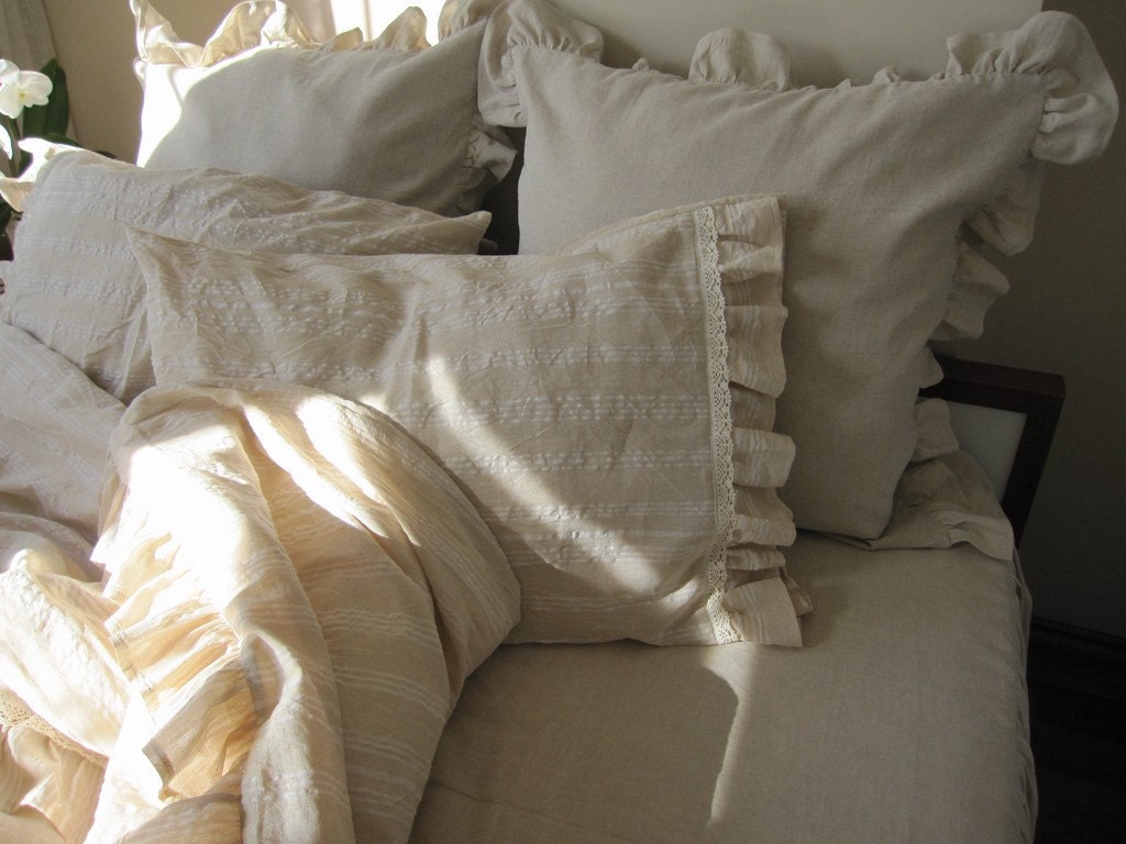 Queen duvet cover beige ecru neutral woven cotton Linen blend