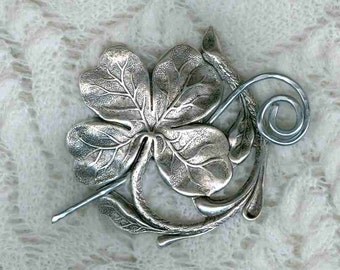 Silver Shamrock Shawl Pin, Oxidized Silver Shamrock Shawl Pin ...Scarf Pin