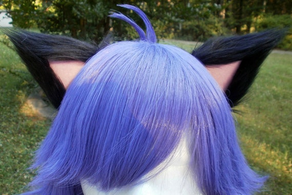 Black and Pale Pink Clip on Cat Ears