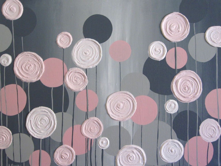 Kids Wall Art Pink and Grey Textured Flowers Acrylic