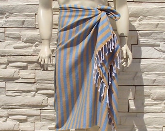 Turkishtowel-Soft-Highest Quality,Pure Organic Cotton,Hand Woven,Bath,Beach,Spa,Yoga,Towel or Sarong-Mustard and Turquoise Stripes