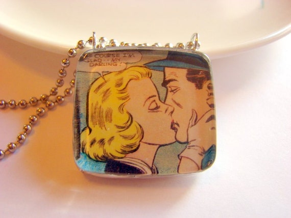 Glass Tile Pendant Necklace  My Darling  Comic Book by mimiandlucy