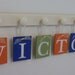 Orange, Blue and Green Nursery Decor Baby Boy Room Wall Decor Name for VICTOR - 6 Wooden Hooks Linen White