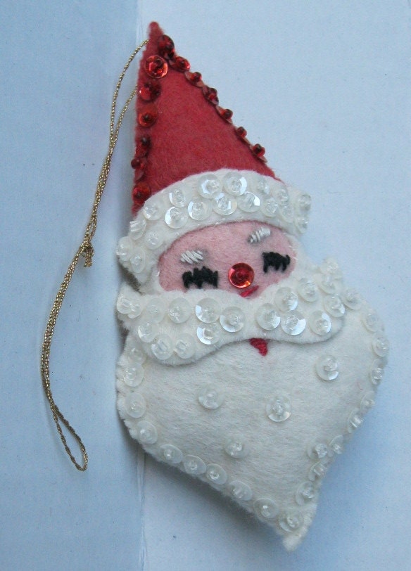 Vintage Handsewn Felt Christmas Ornaments Santa Claus Head and