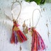 Morrocan Dangle Earrings- Colorful Tassels - Egyptian Pyramid Charms- Boho Hippie -Textile - Ethnic