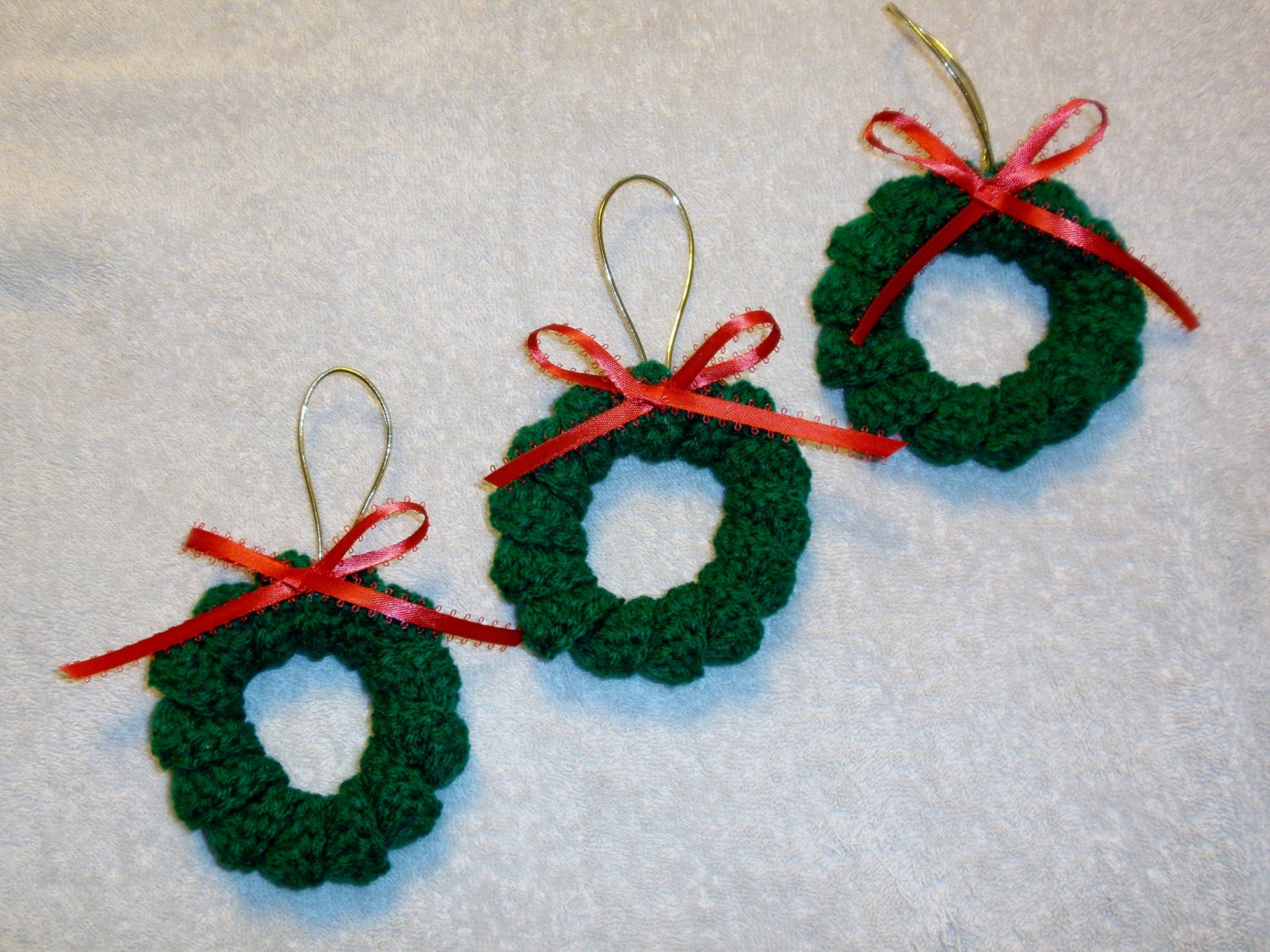 Tiny Crochet Christmas Wreath Ornaments Set of 3