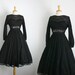 1950s black chantilly lace dress with bishop sleeves , size small or xsmall