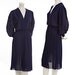 Semi-sheer vintage navy blue pleated dress with decorative button sleeves -- size medium or large