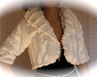 White fur bolero Ivory wedding shrug jacket bridal party reception