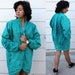 80s acid wash DENIM JACKET turquoise jean tunic coat c346