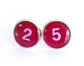 number earrings, dark red, burgundy, round stud, free shipping, gift for her, two, five, twenty five