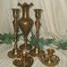 Vintage brass candlesticks, candle holder, vase, chamber sticks. Brass collection, Signed India, 1970s. Continental US shipping included