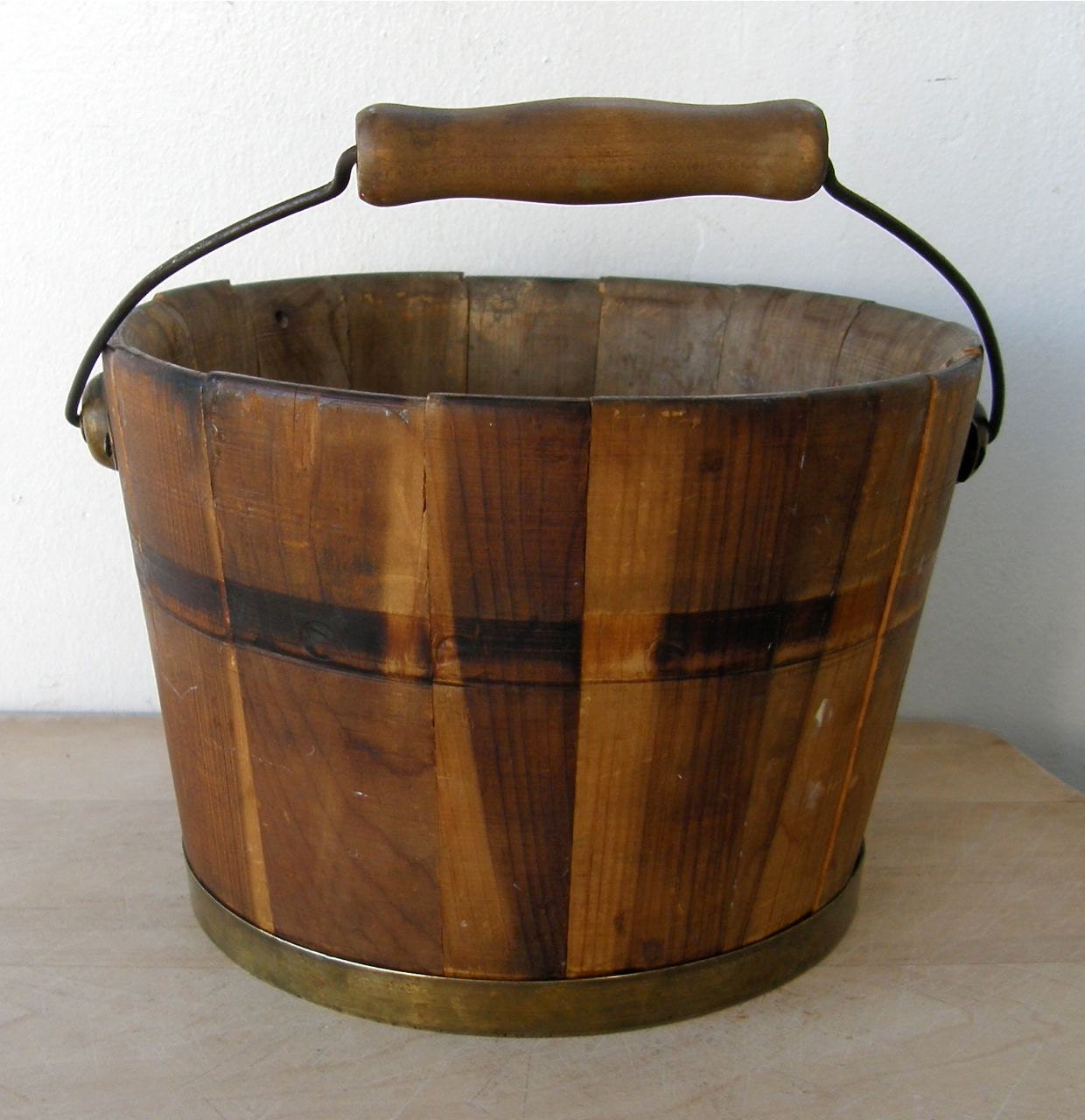 Old American Wood SAP BUCKET with BRASS Banding by OnceUpnTym