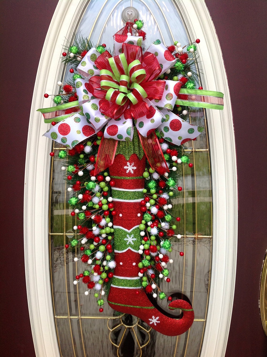 Christmas Wreath Door Wreath Teardrop Vertical Swag