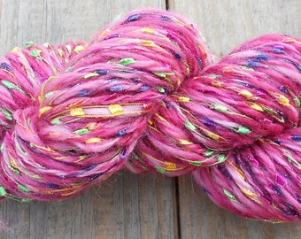 Art Yarn, Handspun Art Yarn, Bubble Gum Dreams,Handspun Yarn, 140 yards, 6 wpi, Bulky Yarn