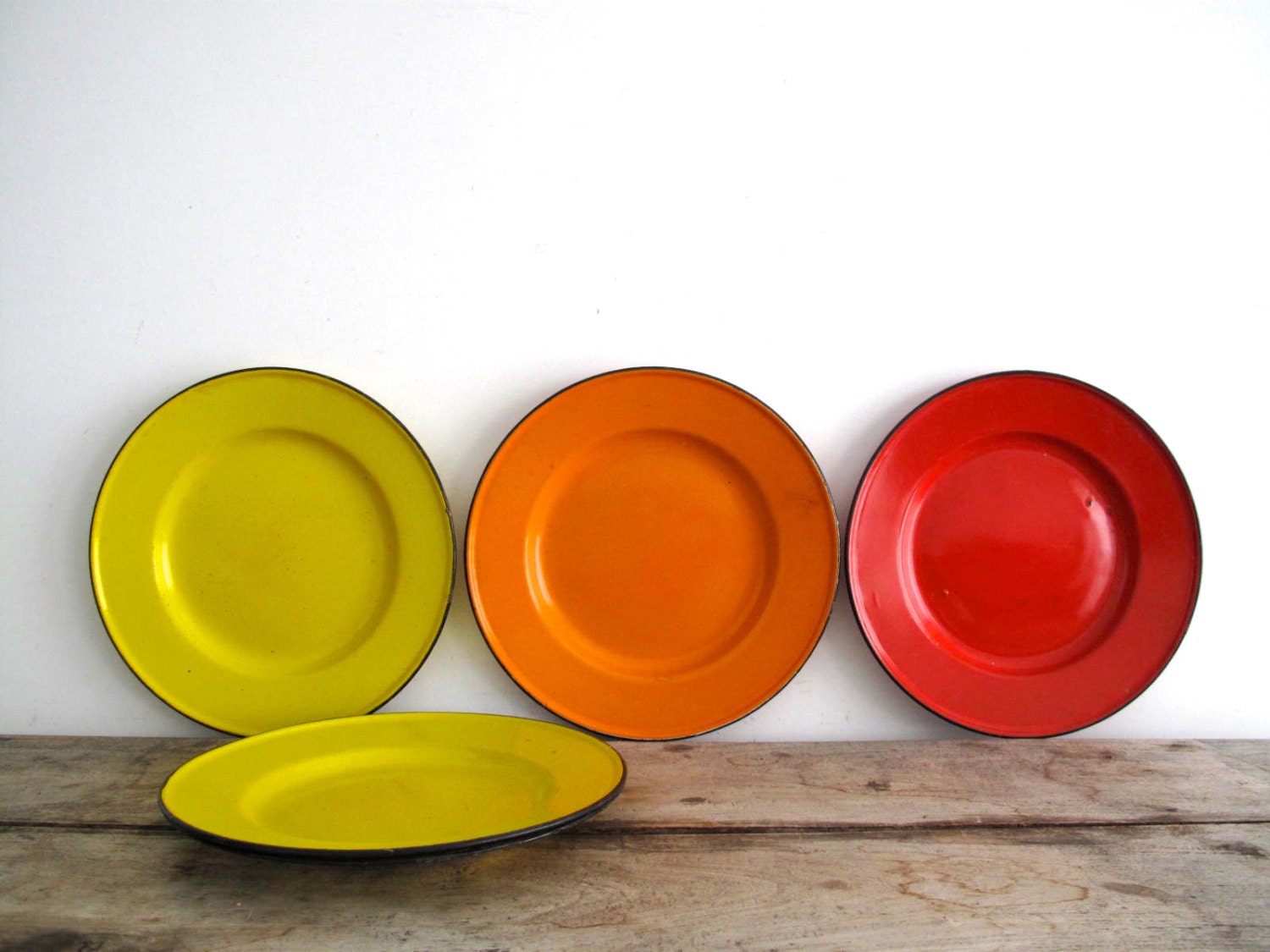 Vintage Enamel Plates Metal Platters by SnapshotVintage on Etsy