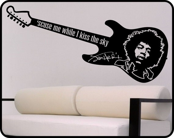 Jimi Hendrix Wall Decal And Guitar Vinyl Sticker Wall Art Mural 1562