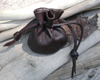 Leather Drawstring Pouch Bag Brown Nubuck Leather Pouch