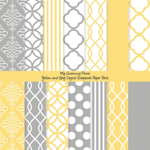 Yellow and Grey - Digital Paper Pack (8 1/2 x 11"-300 dpi) - 14 Digital papers Il_570xn