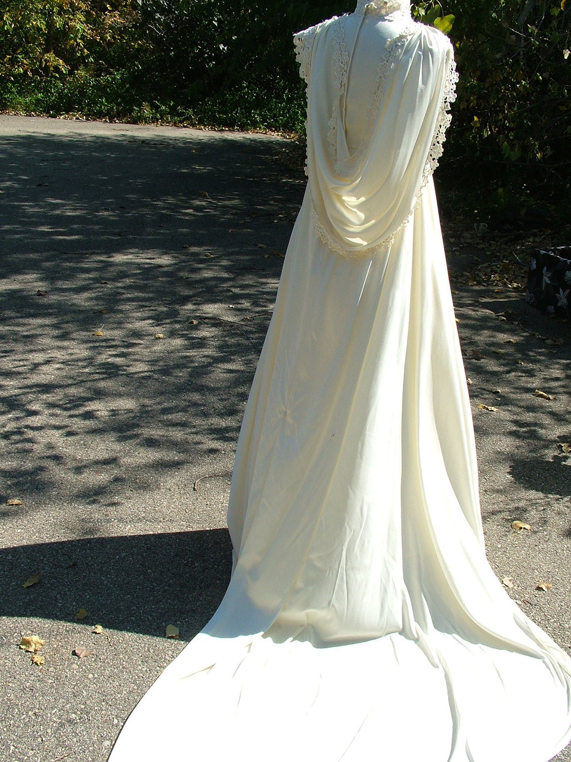 Wedding dress 1970s hippe chic poly dress with hood lace