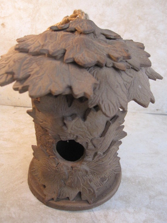 Hand Made Ceramic Leaf Bird House Finch Sparrow Lovers