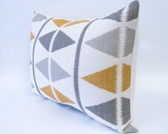 GRAY and GOLDEN YELLOW decorative pillow cover - ikat chevron print - lumbar pillow - 18x18 and 12x16