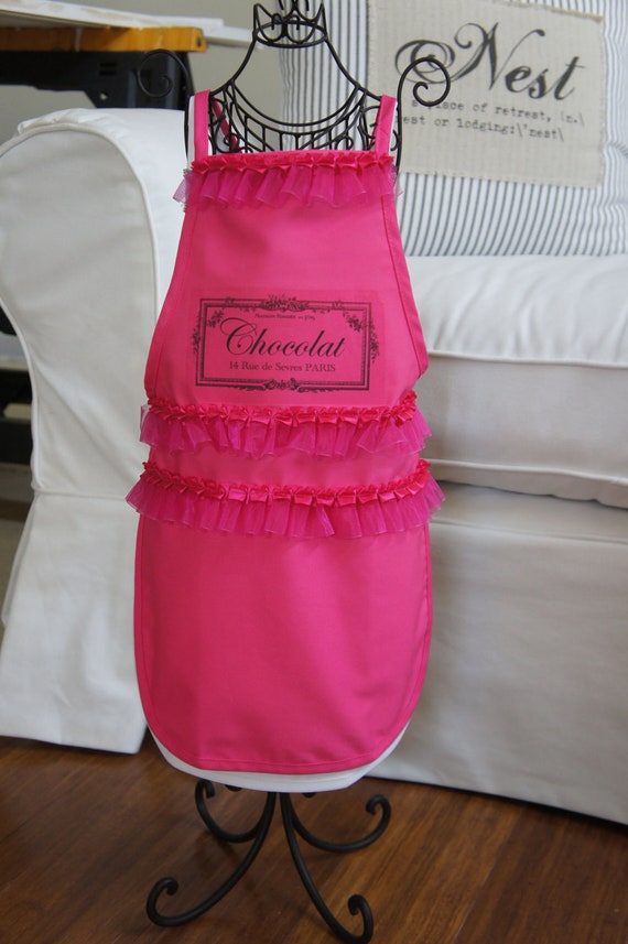French Chocolat Little Girl Apron - Hot Pink