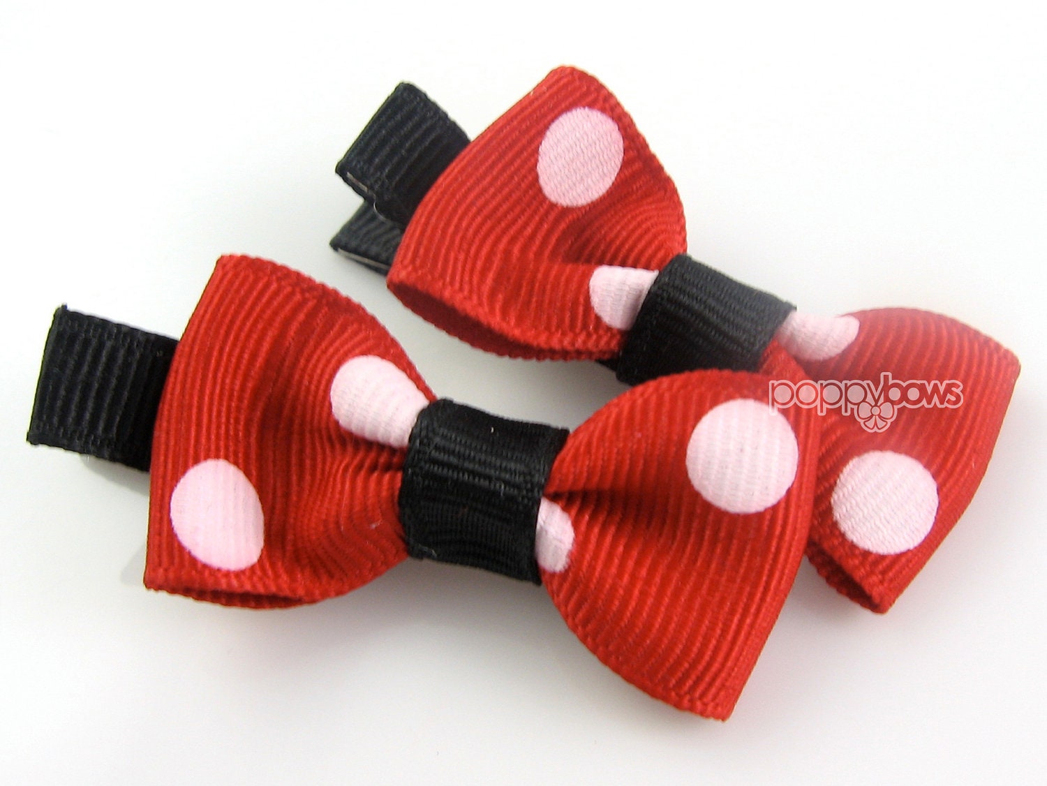 Baby Hair Clips Red Black White Polka Dots Little Bow Clips