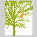 SALE - Bird in a Tree - 8 x 10 Original Print in Orange, Olive Green, and White - Modern Nursery Decor