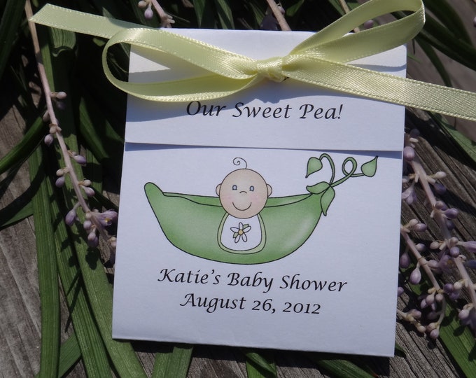 Personalized Pea in the Pod Sweet Pea Baby Shower Sprinkle Tea Party Favors Tetley Tea Caucasian or African American