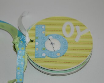 Baby boy premade mini scrapbook album- chipboard brag book baby shower