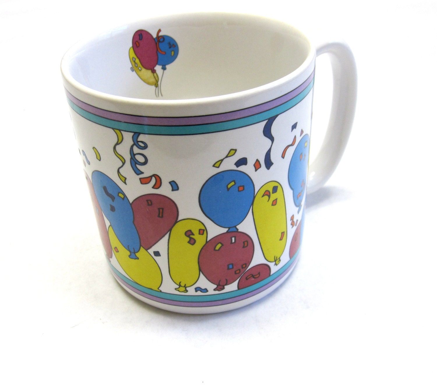 Balloon Birthday Coffee Cup Mug Red Blue White Yellow Party