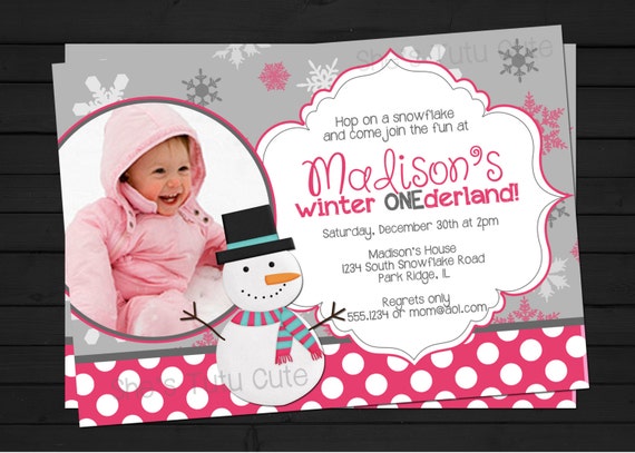Snowy Winter ONEderland 1st Birthday Pink Invitation Digital File YOU-PRINT Il_570xn