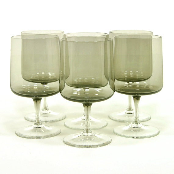 Smokey Wine Glasses Set of 6 Stemmed Wine by ZoeDesignsVintage