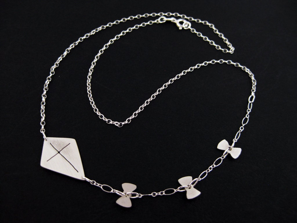 Kite Necklace with Tiny Bows Sterling Silver Kite Jewelry