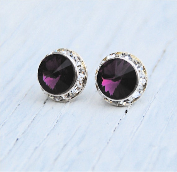 Amethyst Purple Earrings February Birthstone Swarovski Crystal
