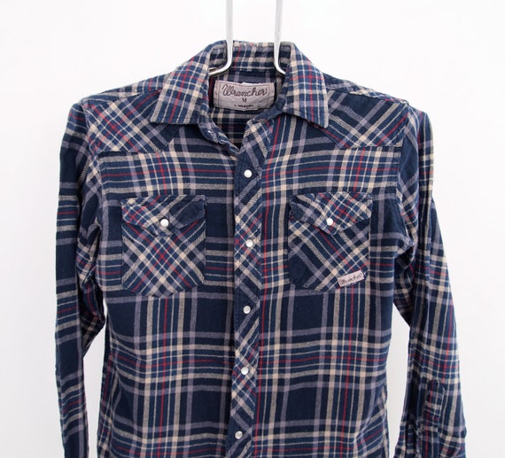 Mens Plaid Wrancher by Wrangler Pearl Snap Western Flannel