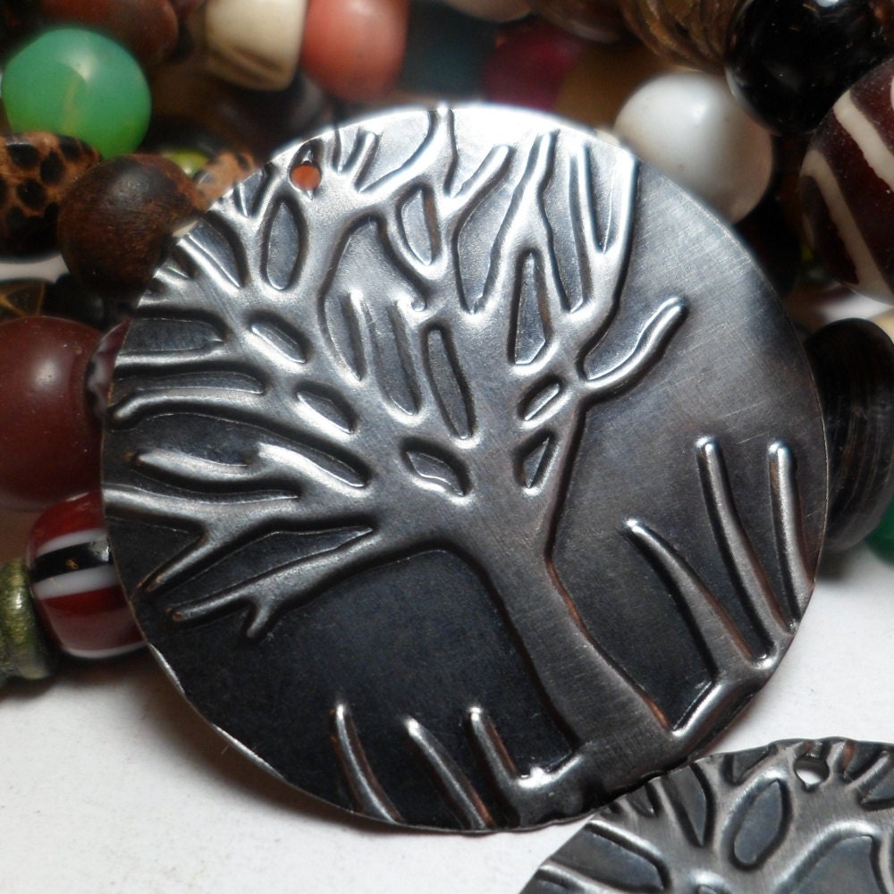 Handmade Jewelry Components Embossed Black Metal by starbazaar