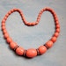 Art Deco Necklace Coral Orange Galalith Graduated Beads Rhinestones French Casein Vintage 1930s Jewelry