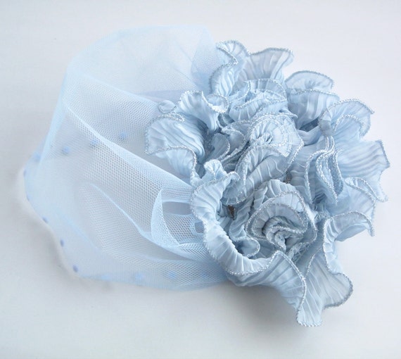 Blue Cap Veil Bridal Fascinator Hat in Vintage Style: