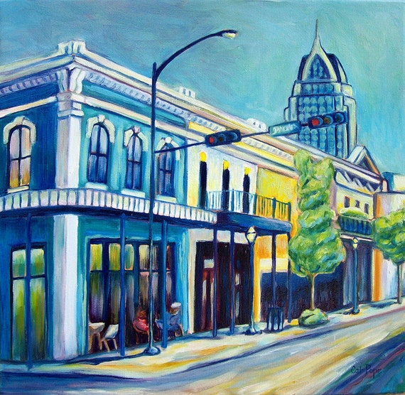 On the Corner - original oil painting, cityscape, downtown scene