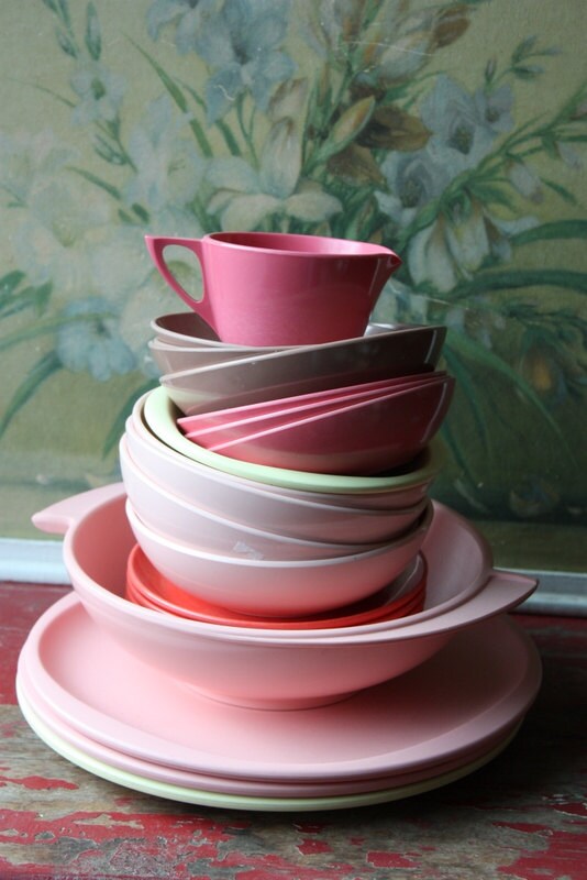 Vintage Melmac Melamine Mix And Match Dinnerware Set In Pink