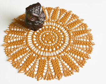 Doily // Hand Crocheted // Autumn Gold // Woodland Hue // Gift for the home // frame for wall decor