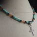 Mint Green & Orange Beaded Necklace: Filigree Cross Autumn Everyday Layering Jewelry