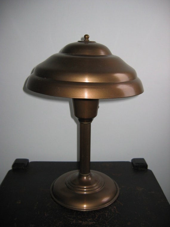 50's vintage Mushroom Table Lamp. Copper colored Metal.