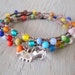 Colorful Elephant crochet 3x wrap bracelet necklace anklet 'Circus Elephant' multi color,Thai silver, multi colored wrap, boho beach jewelry