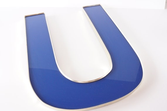 Vintage Industrial Letter U Sign Letter in Blue and Silver