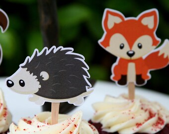 DIY Printable Cupcake Toppers - Woodland Creatures Party- Woodland Baby Shower - Woodland Birthday Party - Birthday Party- 6 Images
