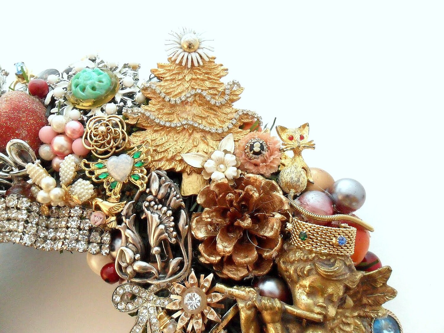 Christmas Holiday Wreath Loaded with Vintage Jewelry